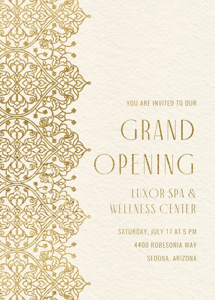 Golden intricacy - grand opening invitation